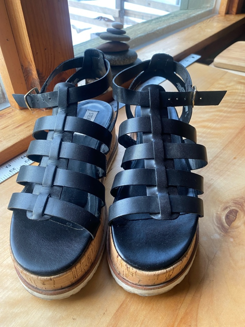 Steve Madden Black Strappy Platform Sandals